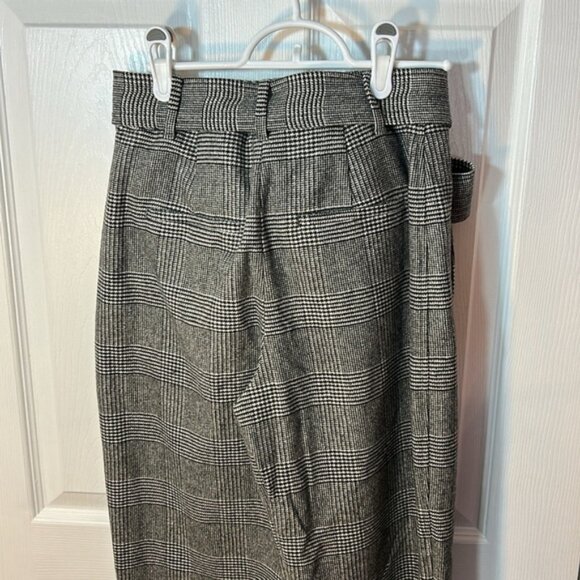 Wilfred Aritzia Jallade Gray High-Waisted Tie-Belt Houndstooth Ankle Pants 4 - Picture 9 of 10